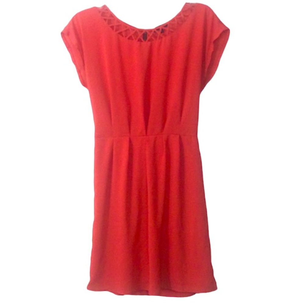 🌞 BeBop  peach scoop neck zip up tie back box pleated alined mini dress L